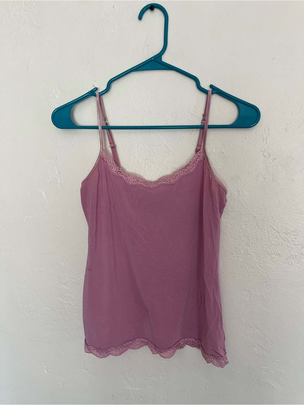 Jockey Shiny Cami Tank Top Camisole Lace Edge Stretchy Light Pink Lavender
